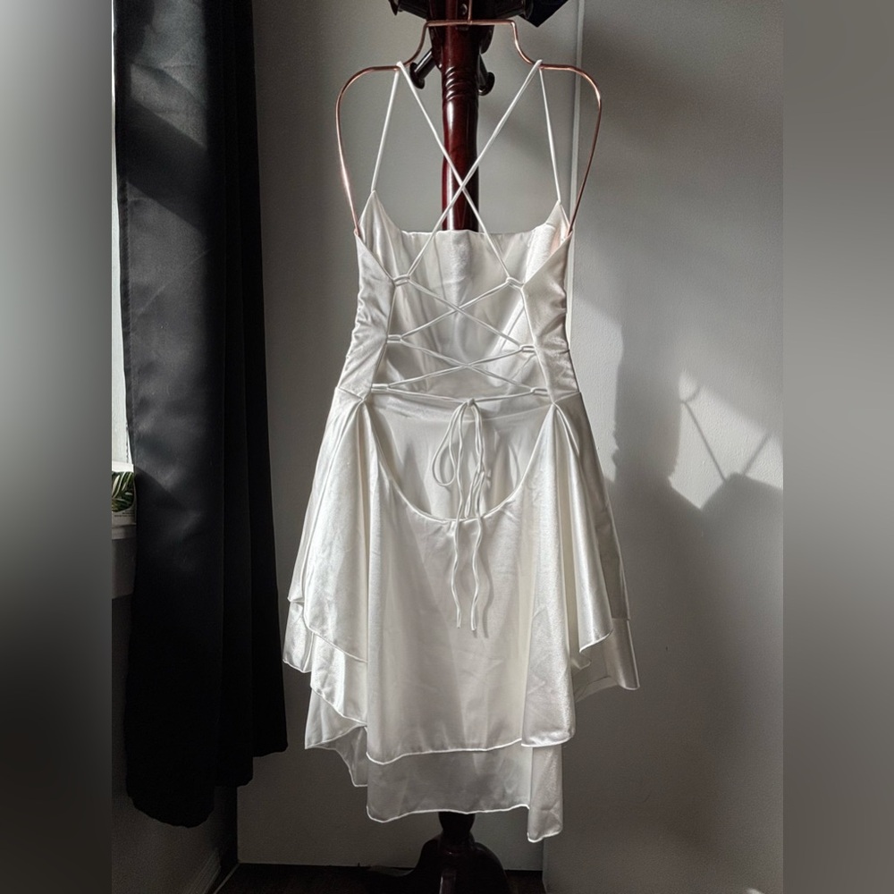 White Satin Backless Mini Dress - Picture 5 of 5